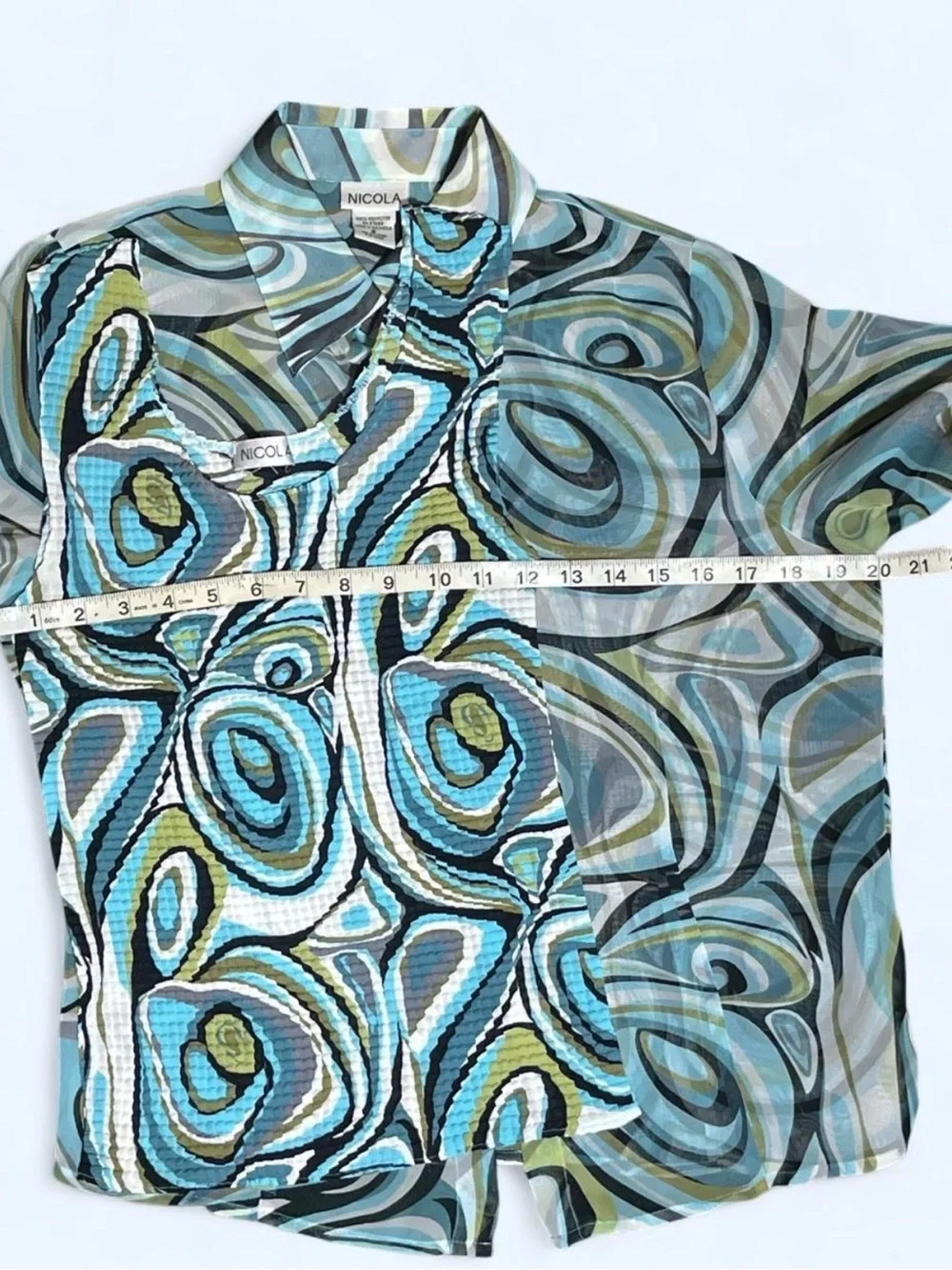 Nicola Blue Green Abstract 2 Piece Tank & Oversized Button Up Set